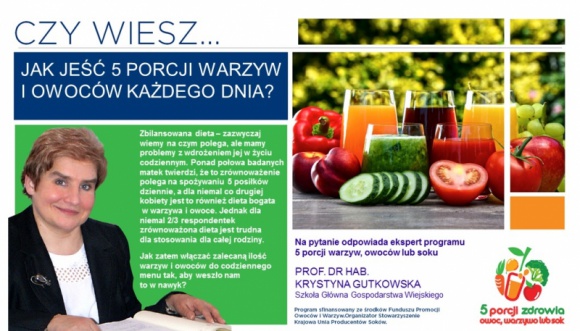 Czy wiesz, jak jeść 5 porcji warzyw i owoców każdego dnia? Zdrowie, LIFESTYLE - PROF. DR HAB. KRYSTYNA GUTKOWSKA Szkoła Główna Gospodarstwa Wiejskiego