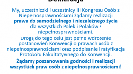 Jednym głosem o potrzebie zmian – III Kongres Osób z Niepełnosprawnościami Zdrowie, LIFESTYLE - 25 października b.r. w Warszawie odbyła się III edycja ogólnopolskiego Kongresu Osób z Niepełnosprawnościami pod hasłem „Za niezależnym życiem!”. Uczestnicy spotkali, by debatować nad Nowym System Wsparcia osób z niepełnosprawnościami i przebiegiem wdrażania Konwencji.