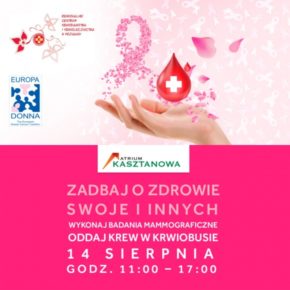 Krwiobus i mammobus przed Atrium Kasztanowa
